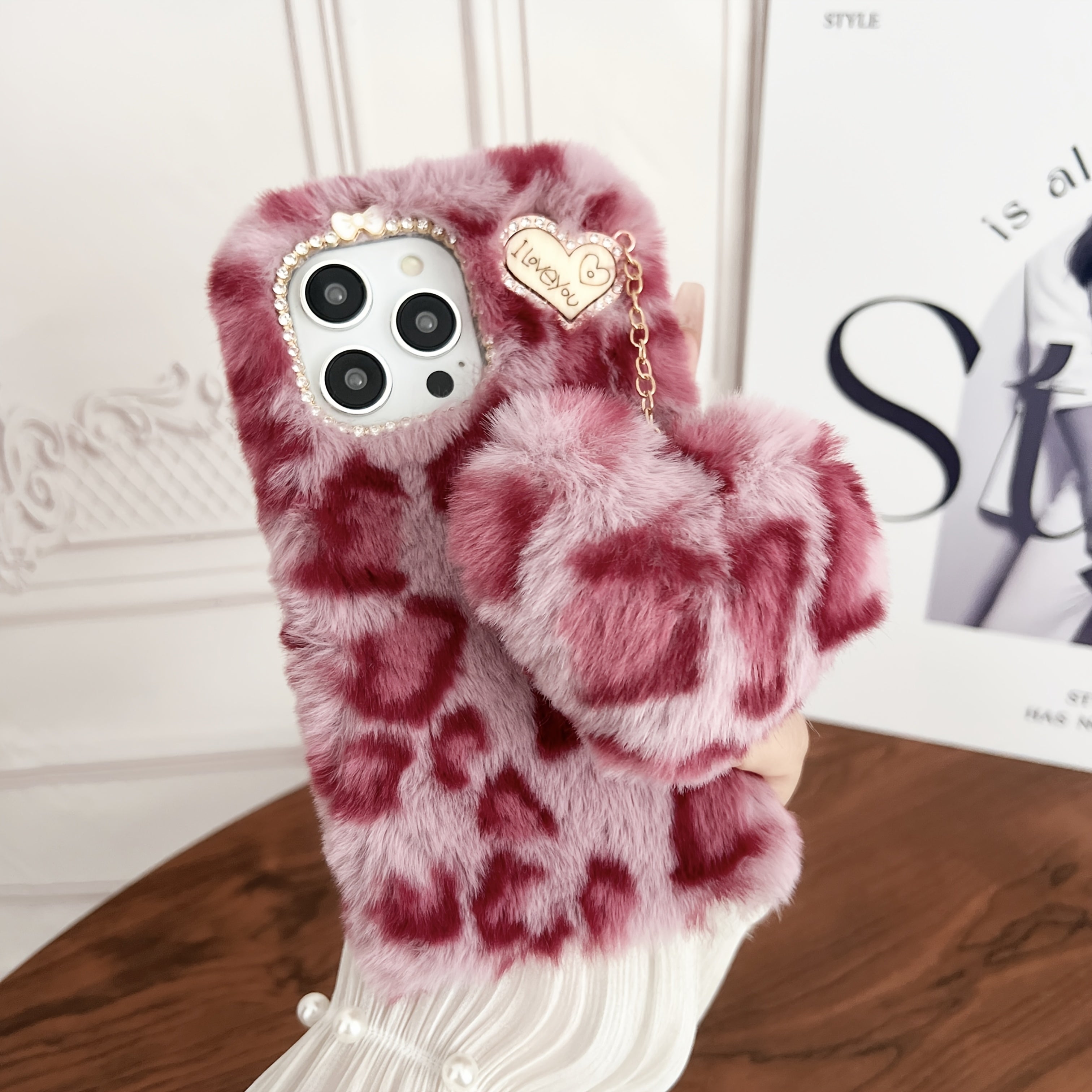 Abstract Colored Leopard Print Matching Lanyard 3D Heart Accessory iPhone Case