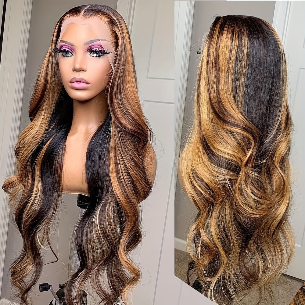 Honey Blonde 13x4 HD Transparent Lace Front Wigs 4/27 Body Wave Human Hair Wig Ombre Highlight Lace Front Human Hair Pre Plucked With Baby Hair For Women