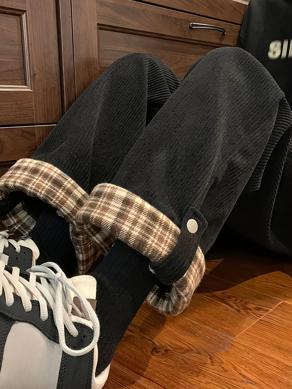 Women's Spring and Autumn Plaid Flared Pants Korean Style Loose Straight Leg Trousers