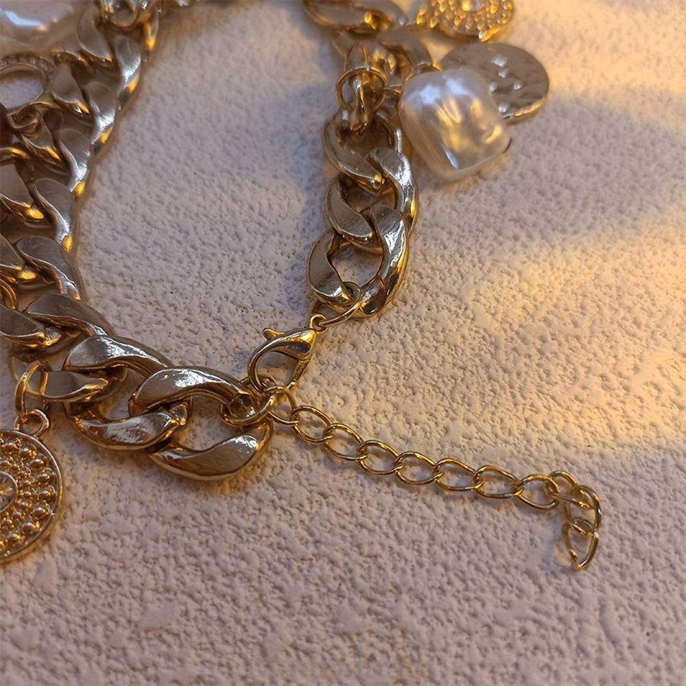 Charm Bracelet with Faux Baroque Pearls, Alloy Chain, and Rhinestone Detailing
