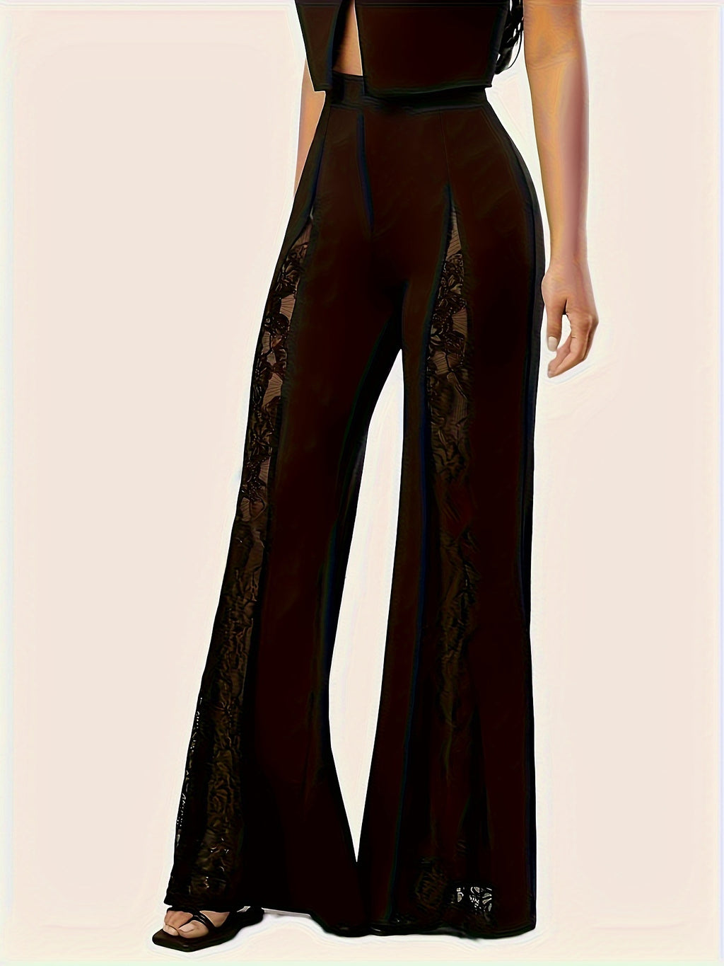 Contrast Lace High-Waisted Wide-Leg Pants