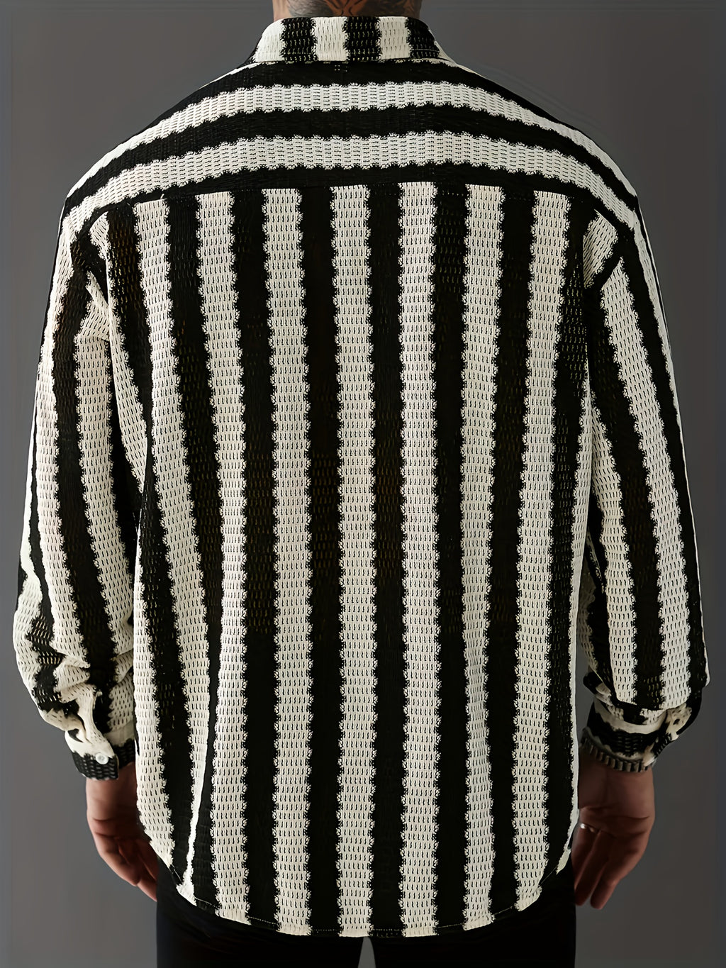 Black & White Houndstooth & Stripe Oversized Casual Shirt