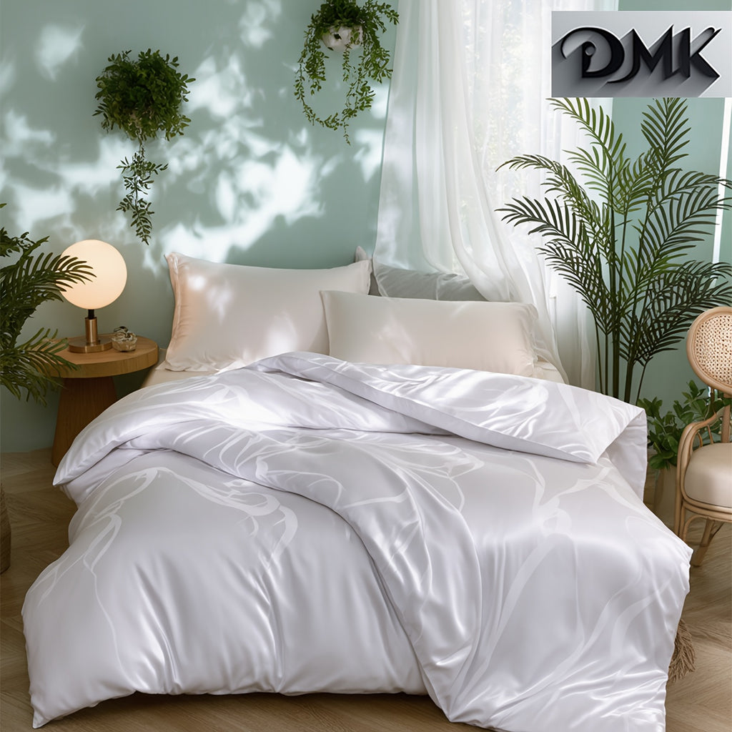 {3pcs} Golden/white Luxury Satin Jacquard Comforter Set