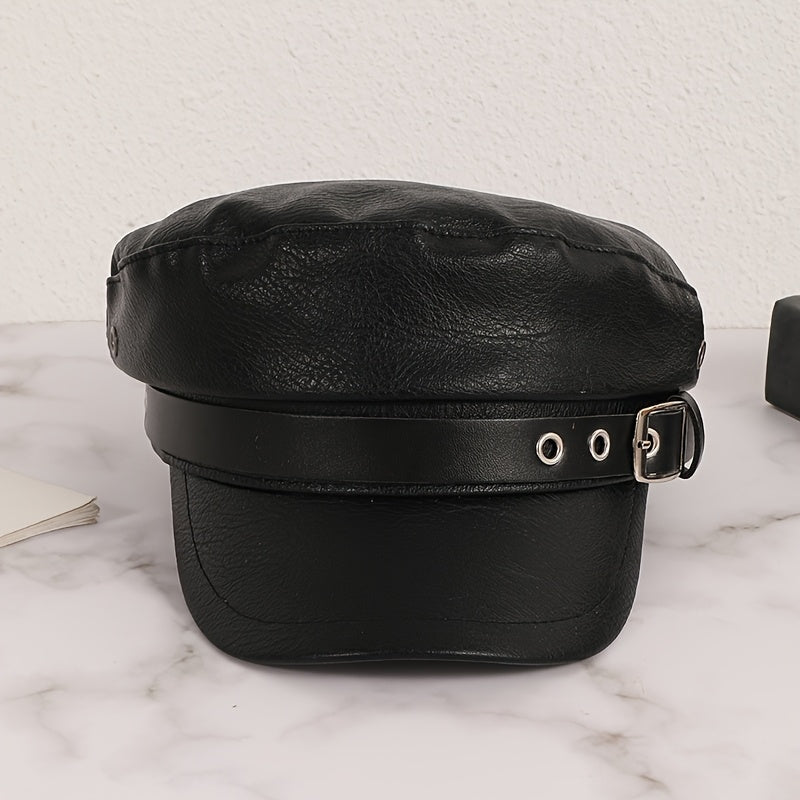 PU Leather News Cap