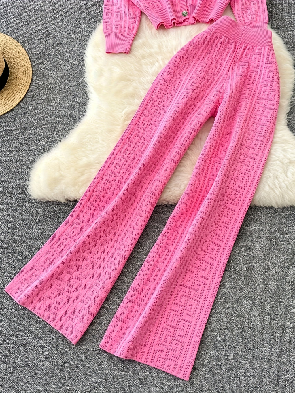 Cardigan Loose Jacquard Two-Piece Set