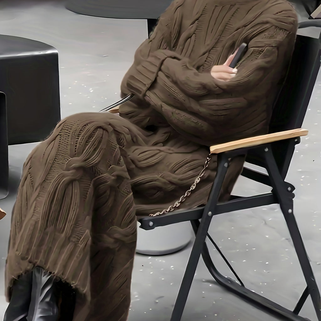 Vintage Drawstring High Neck Long Sleeve Fabric Dress