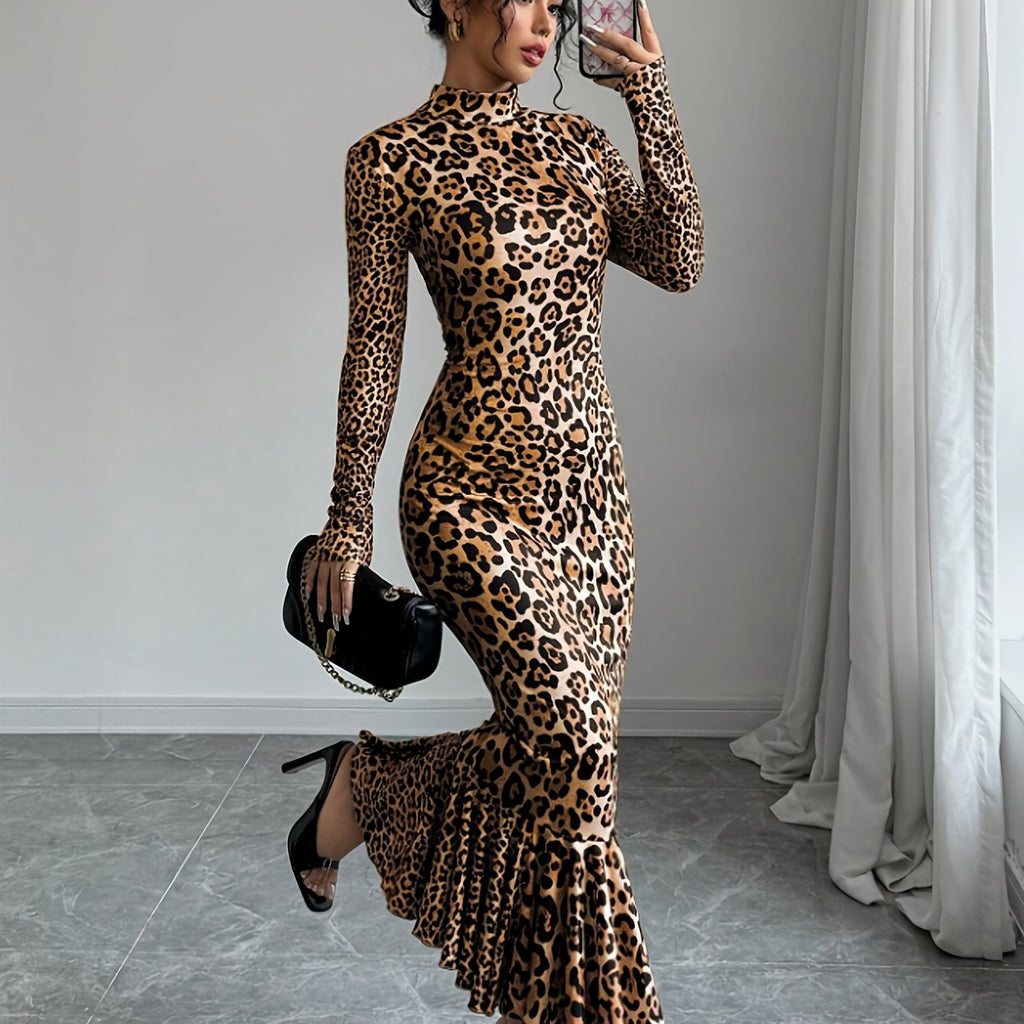 Leopard Print Women's Elegant Maxi Dress