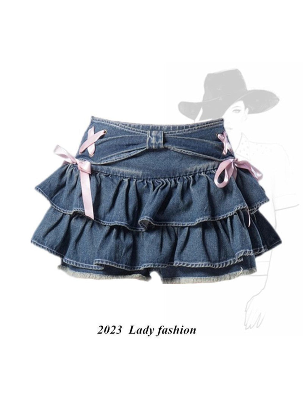 Women'S Blue Denim Pleated Mini Skirt - High Waist Slim Fit A-Line Skirt Shorts with Layered Ruffled Hem, Structured Waist & Smooth Texture, All-Season Versatile Casual to Semi-Formal Outfits, Trendy Fashion Skirt for Women,