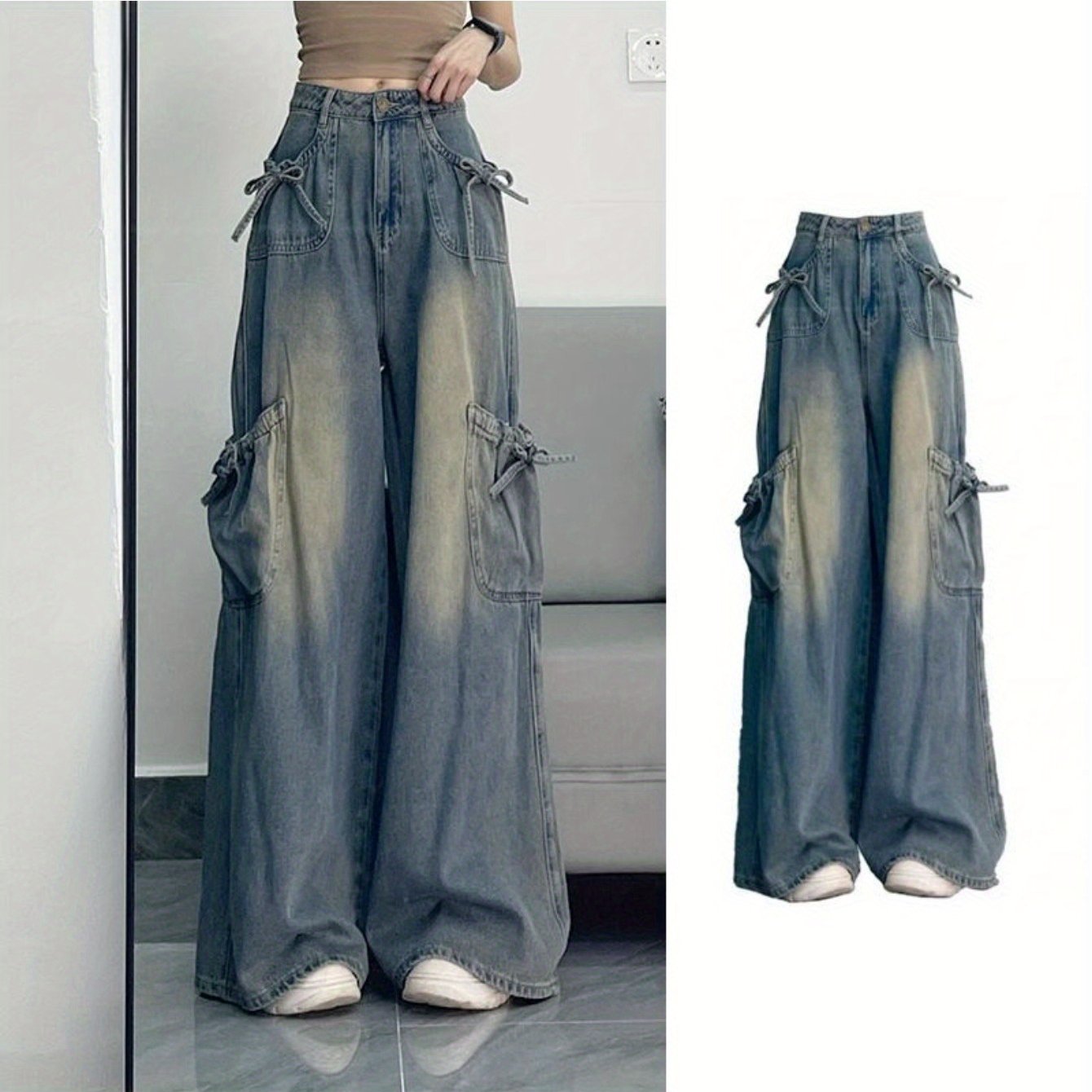 Women'S High-Waisted Vintage Jeans - Non-Belted Pants with Built-in Zipper Closure, Stretchy Wide-Leg Trousers for Casual & Formal Outfits - Retro Jeans for Women (Spring/Fall/Summer) - 2025 New Arrival, Petite Jeans for Wome