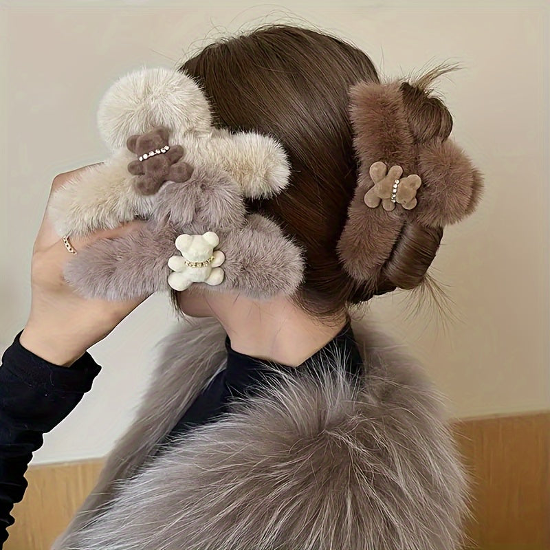 1/2/3pcs Plush Cute Bear Hair Claw