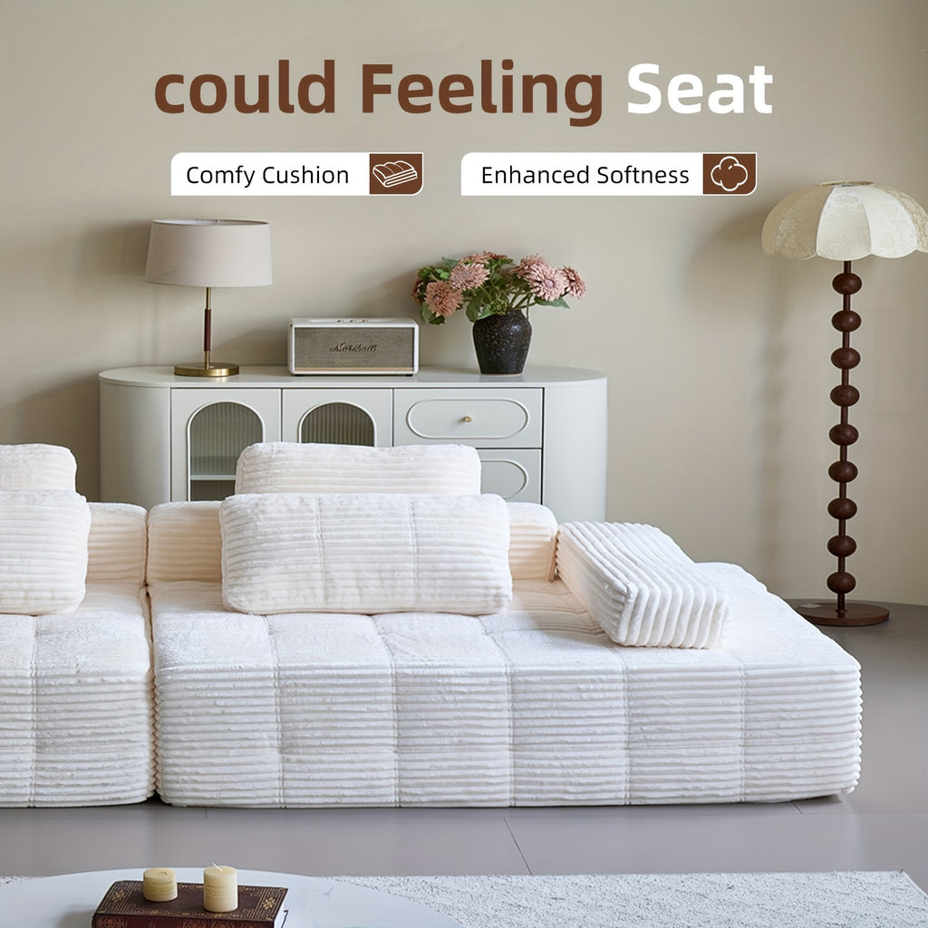 110.24-inch Modular Combination Sofa, U-shaped Living Room Sofa, Striped Fabric Four-seater Soft Cushion Sofa for Living Room And Bedroom (corduroy), No Need to Disassemble (black, Gray)