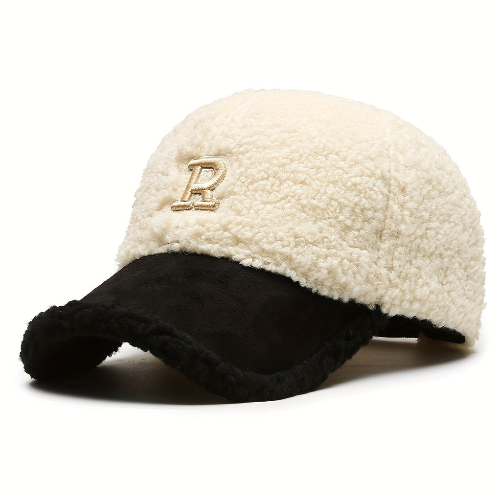 Letter R Teddy Plush Warm Baseball Cap