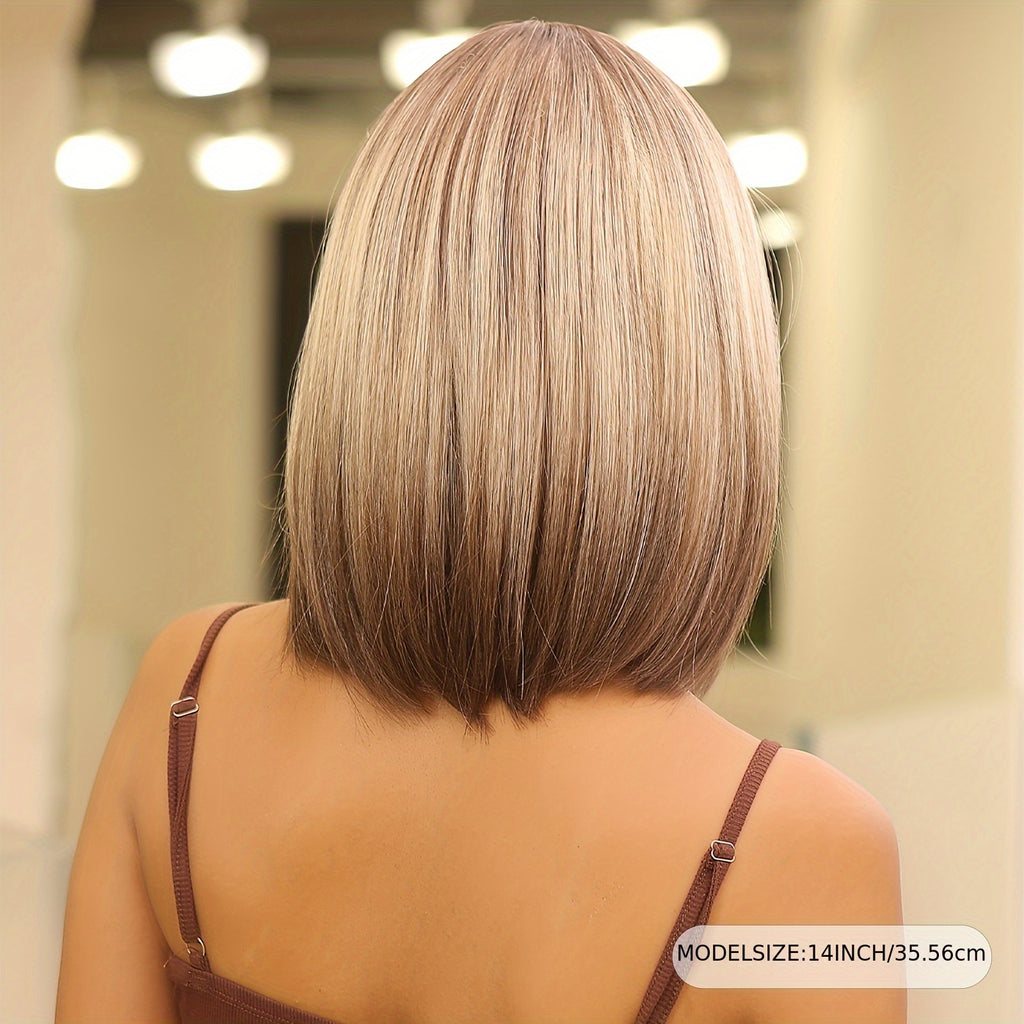 Elegant 14 inch Gray Ombre Brown Bob Wig