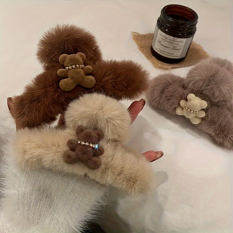 1/2/3pcs Plush Cute Bear Hair Claw