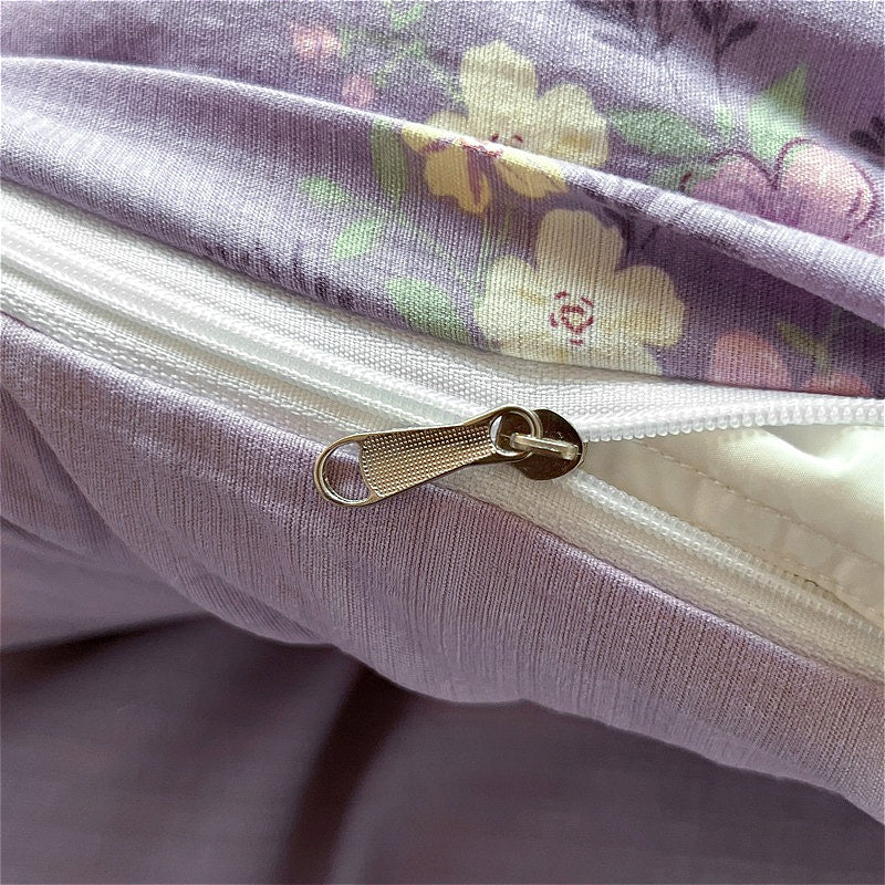 Hibiscus Pattern Fresh Style 4pcs Bedding Set (1 Duvet Cover + 1 Fitted Sheet + 2 Pillowcases)