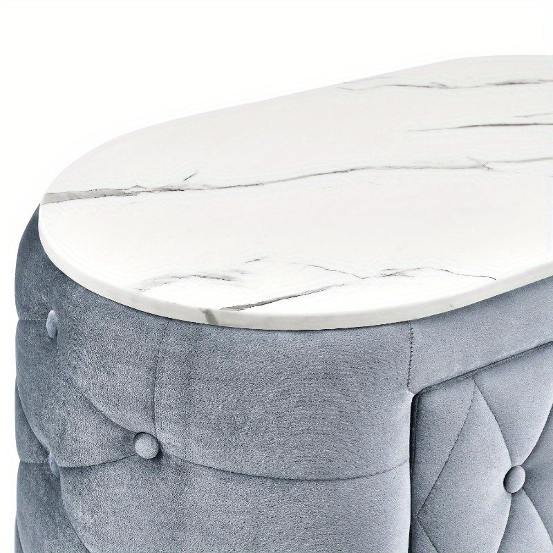 Modern Gray Nightstand with Marble Top & 2 Storage Drawers