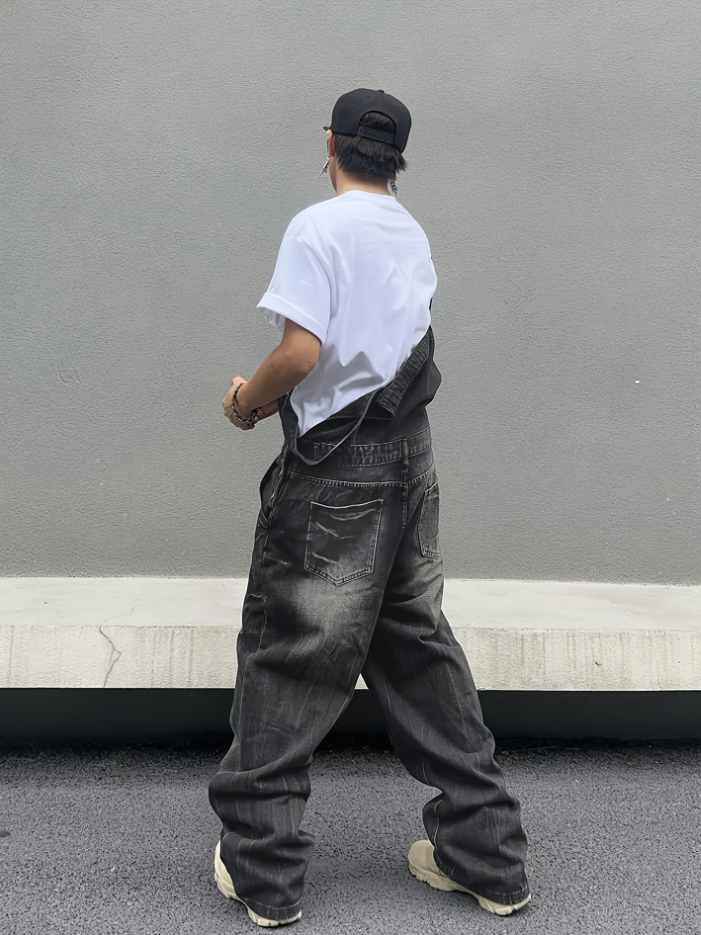 Heavy-Duty Distressed Denim Overalls Jumpsuit