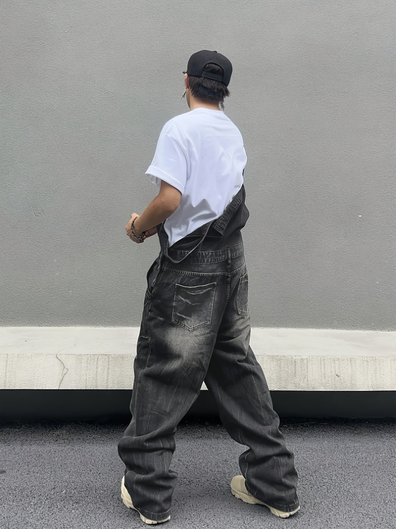 Heavy-Duty Distressed Denim Overalls Jumpsuit