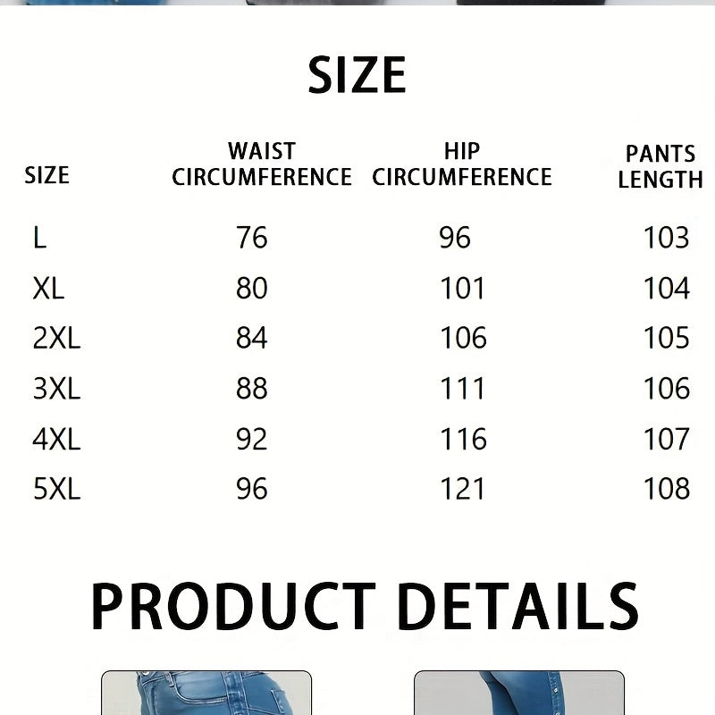 's Plus Size High-Waisted Wide-Leg Flared Bell-Bottom Jeans - Floor-Length Elastic Waist Trousers with Multi-Size Fit (Casual to Formal), All-Season for Commuting, Parties & - Durable Non-Sheer Pants