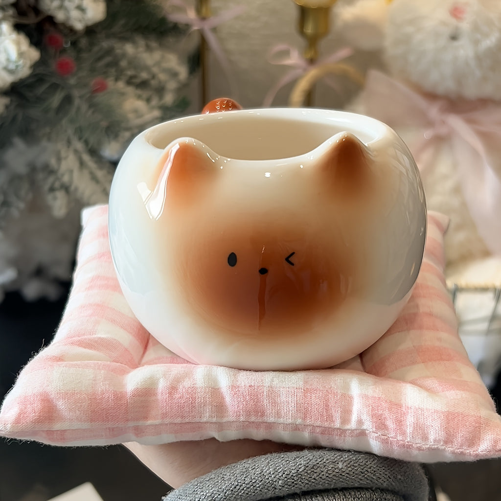 {1/2pcs} Cat-shaped Ceramic Mug, with a Bread-shaped Stirring Stick