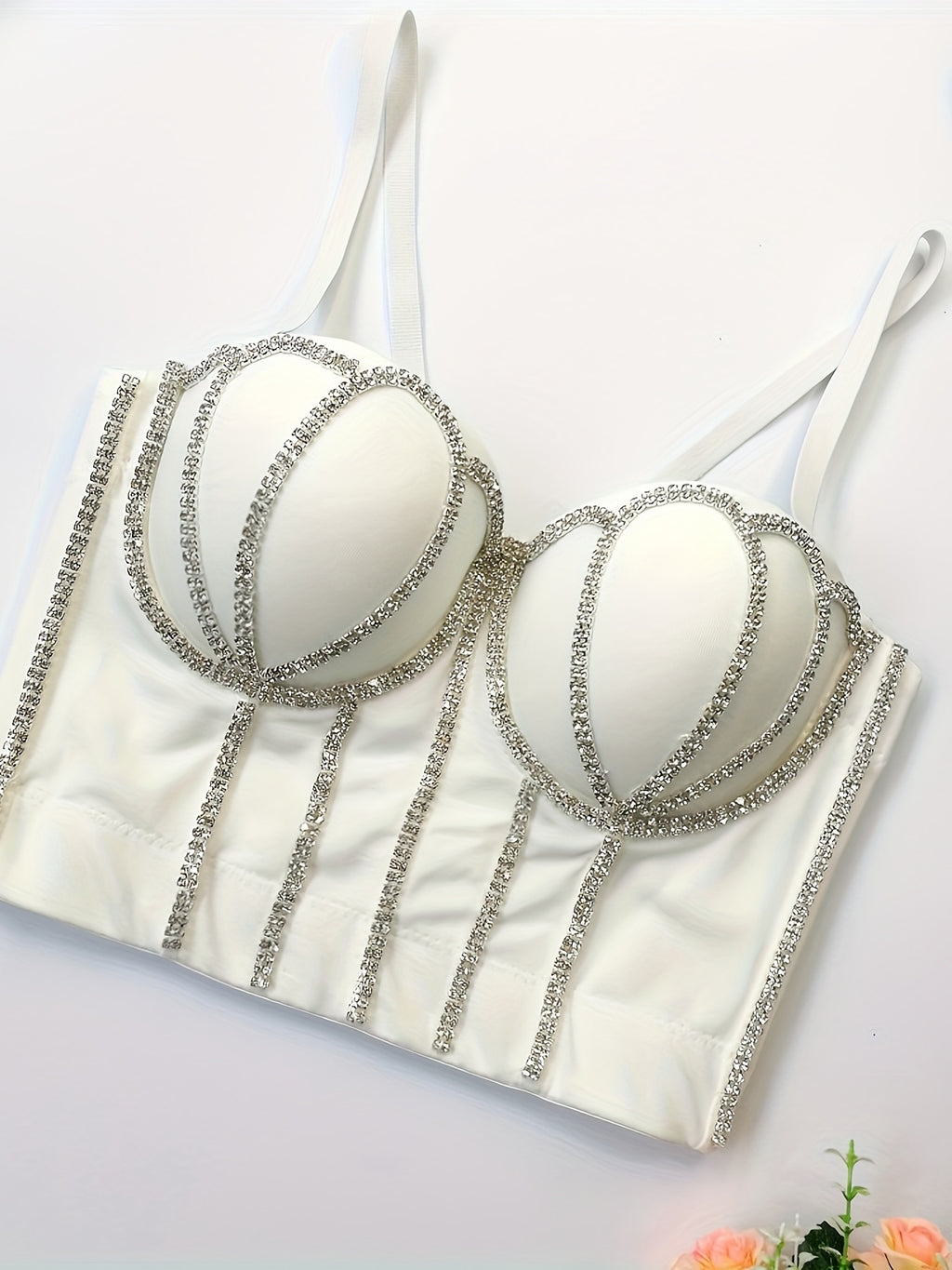 #8185 French Design Sleeveless Vest, Niche Shaping Underwear for Women, Fishbone Top with Studs and Shiny Rhinestones, Women'S Group Tightening Wrap Chest