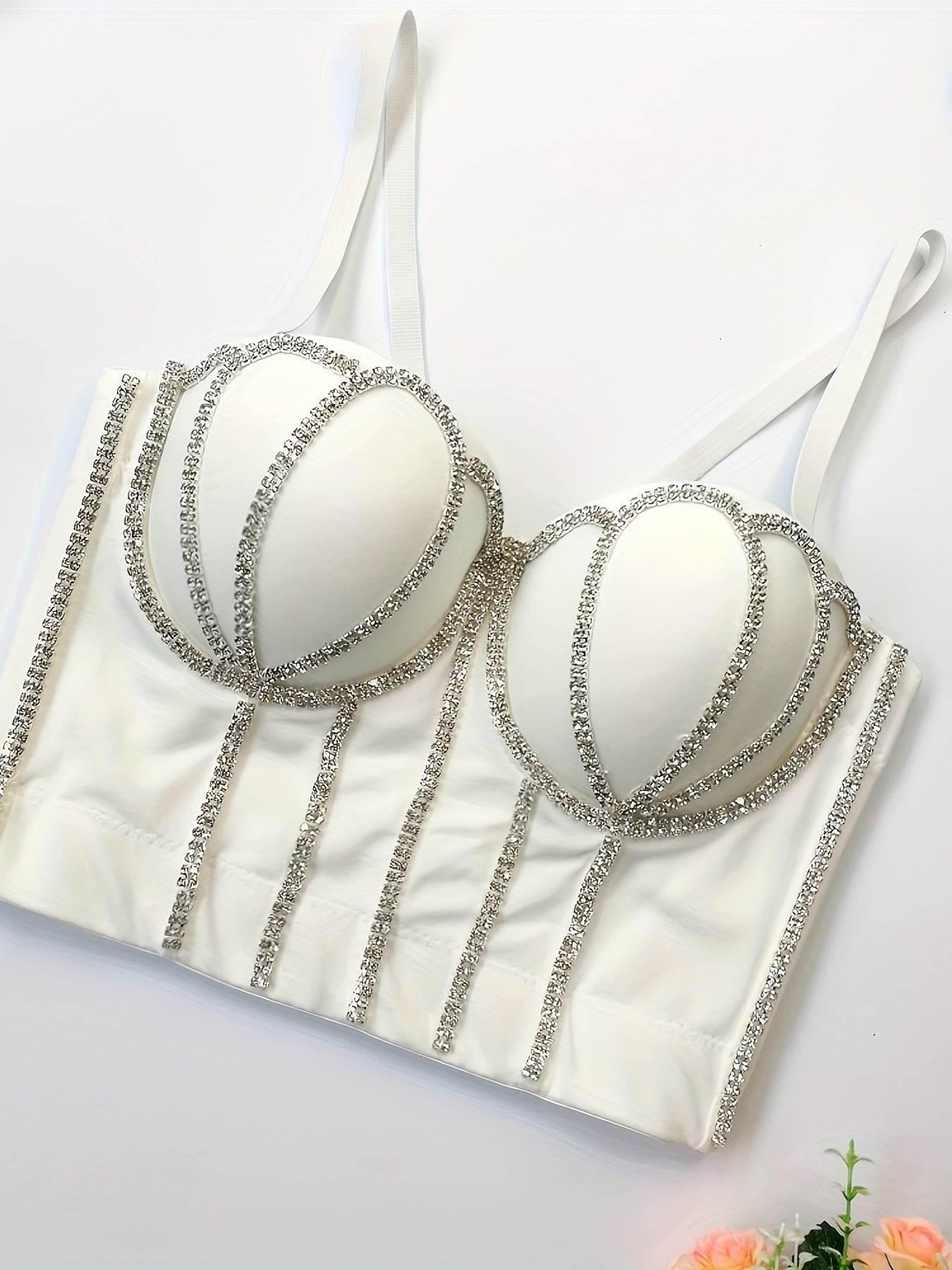 #8185 French Design Sleeveless Vest, Niche Shaping Underwear for Women, Fishbone Top with Studs and Shiny Rhinestones, Women'S Group Tightening Wrap Chest