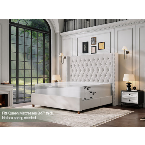61.4" Tall Luxury Bed Frame with Tufted Wingback Headboard