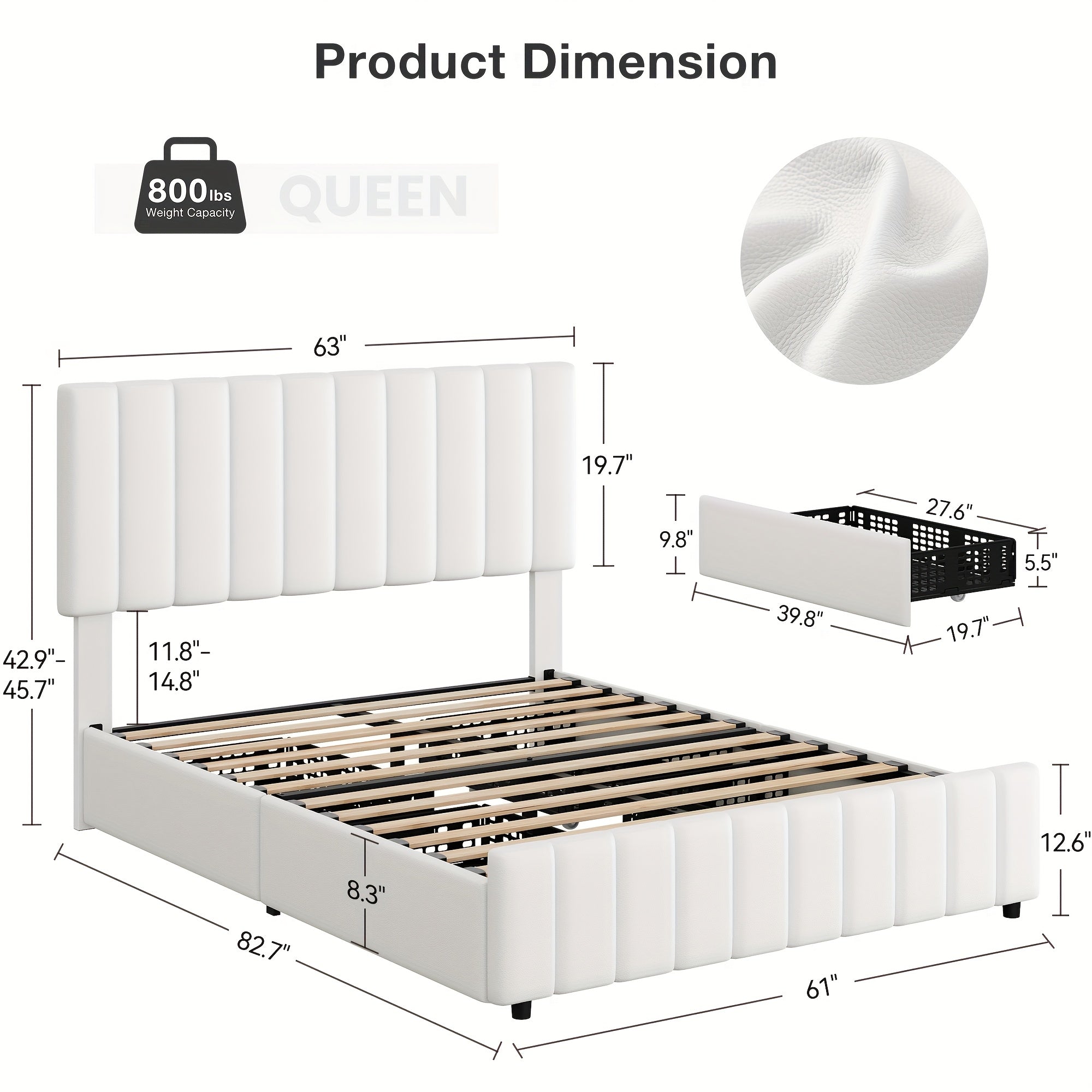 Queen Bed Frame with Storage Drawers