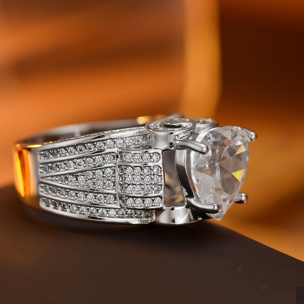 925 Sterling Silver Women'S Wedding Ring with Heart-Shaped 5A Zirconia Design