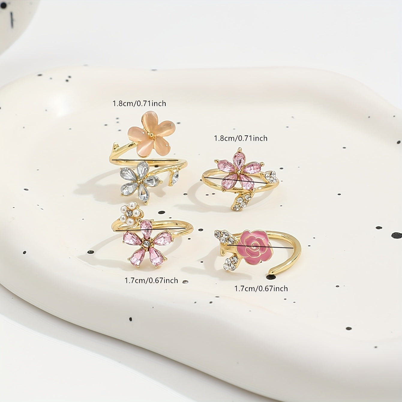 {4pcs} Set of Alloy Rhinestone Imitation Pearl Oil Painting Stacked Ring Set