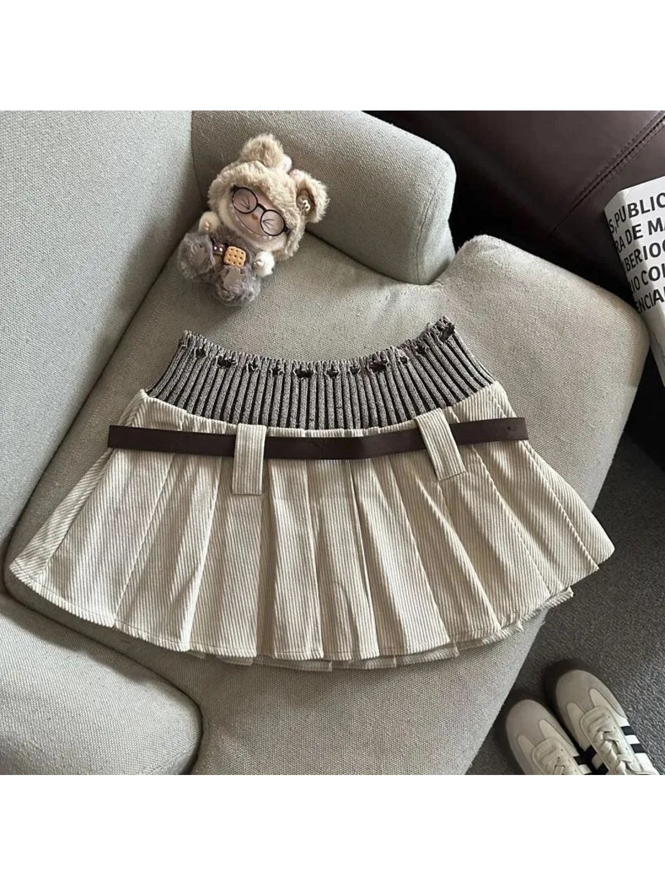 Paneled High Waist Pleated Mini Skirt