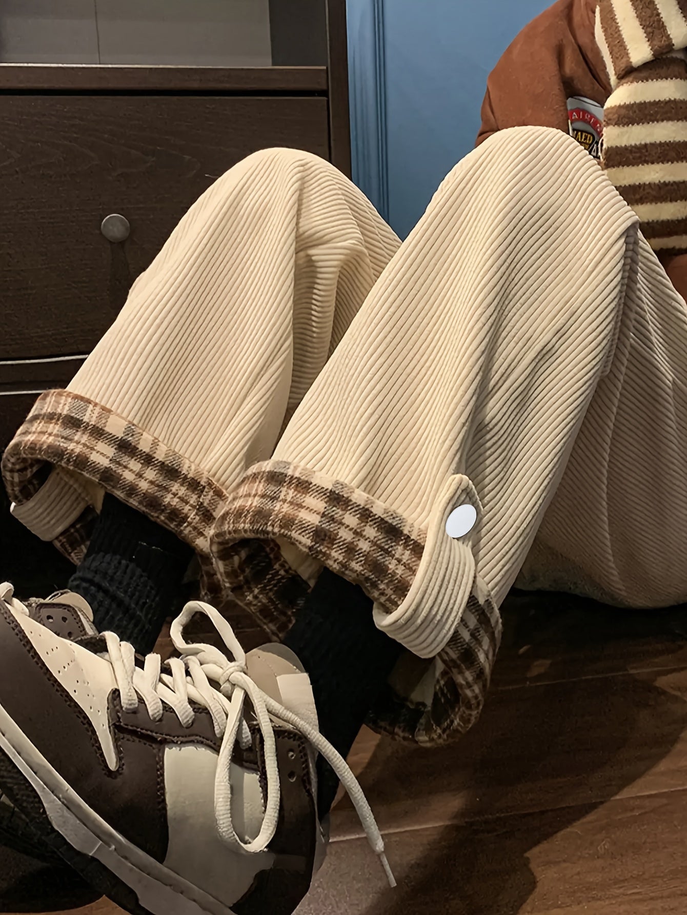 Women's Spring and Autumn Plaid Flared Pants Korean Style Loose Straight Leg Trousers