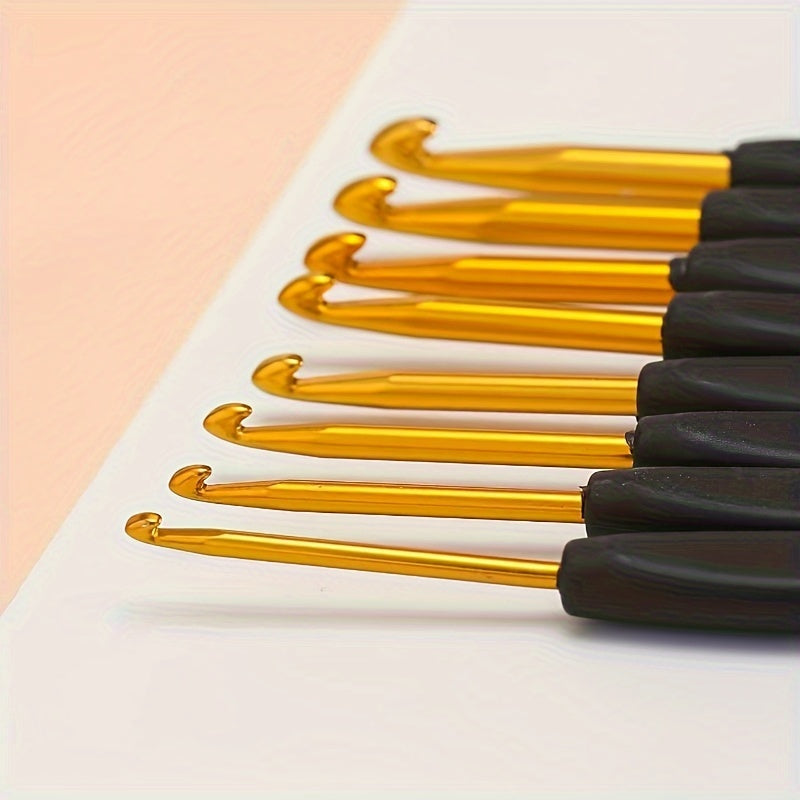 8pcs Black Plastic Soft Handle Crochet Hooks Set