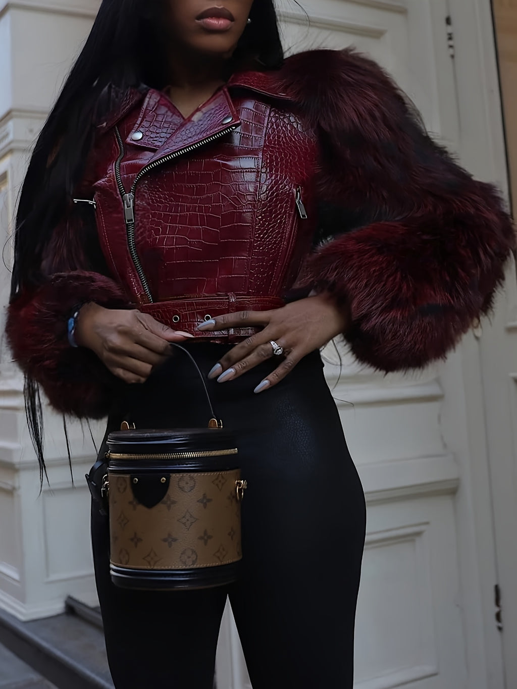 Fluffy Faux Leather Short Jacket