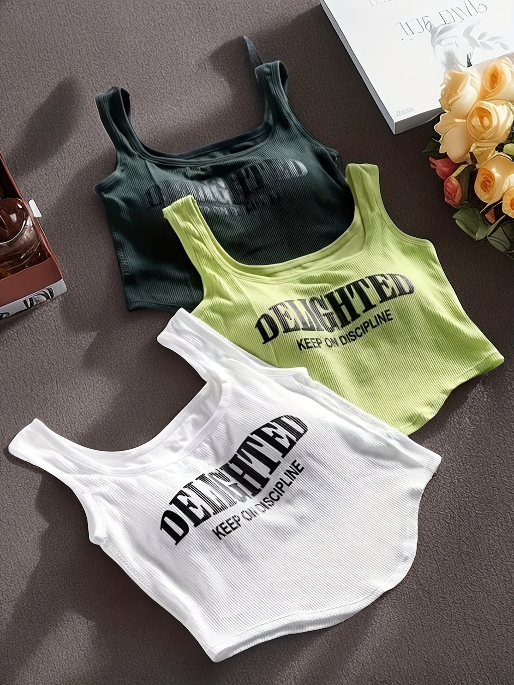 3pcs Casual Knit Fabric Sleeveless Tops with Built-In Non-removable Padding