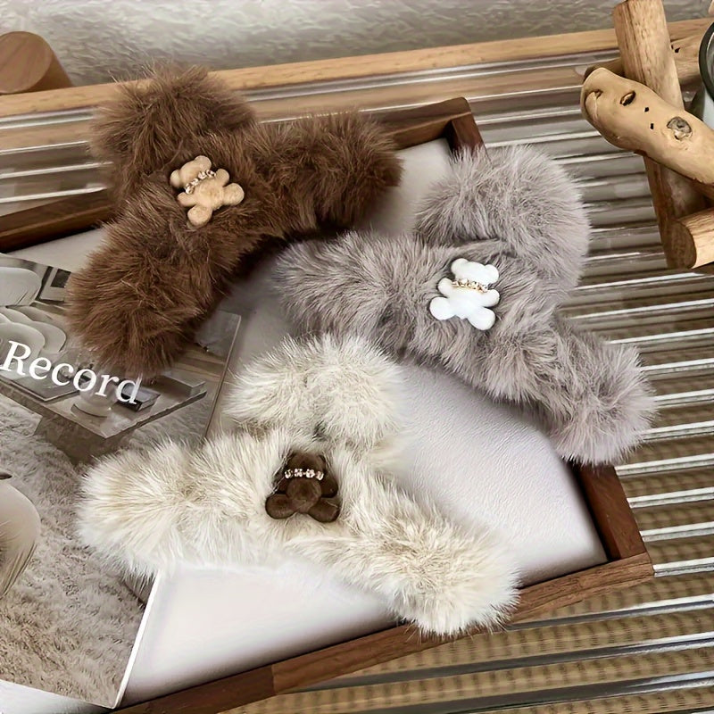 1/2/3pcs Plush Cute Bear Hair Claw