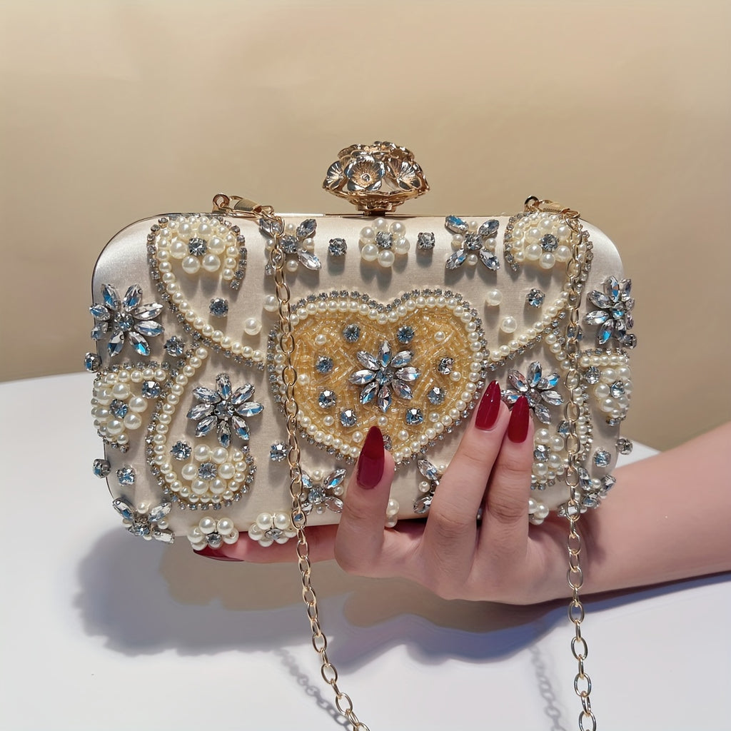 Beaded Clutch Handbag with Detachable Strap