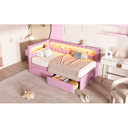 Modern White Upholstered Twin Size Platform Bed with USB Ports & RGB LED