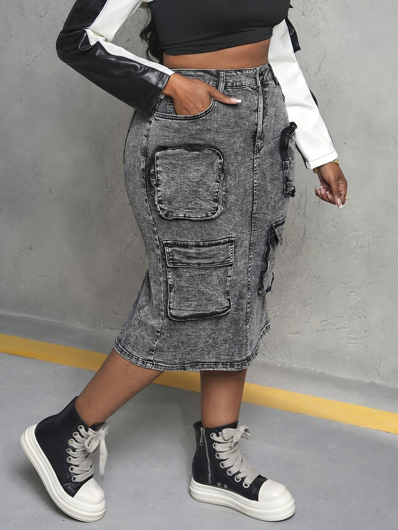 High Waist Stretchy Cargo Skirt