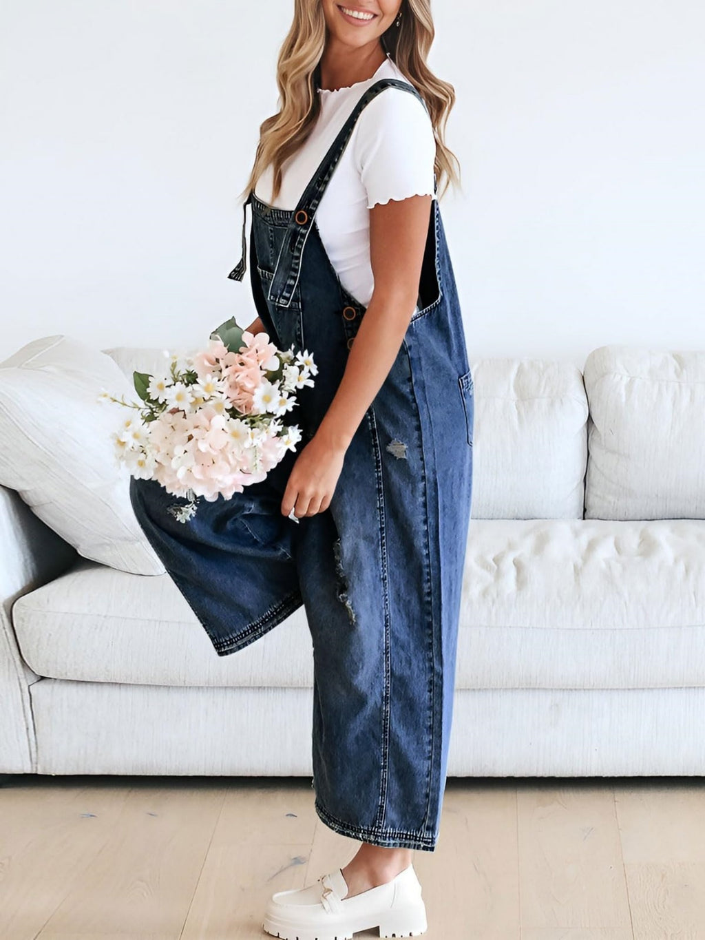 Distressed Denim Overalls