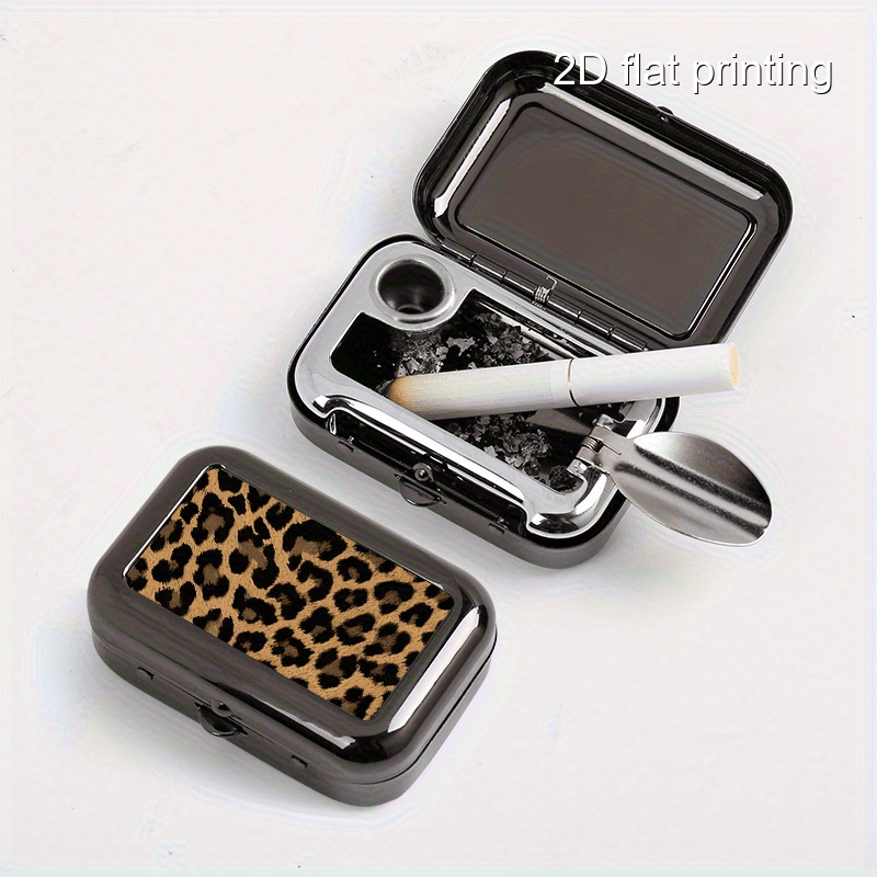 {1pc} Leopard Print Portable Metal Ashtray