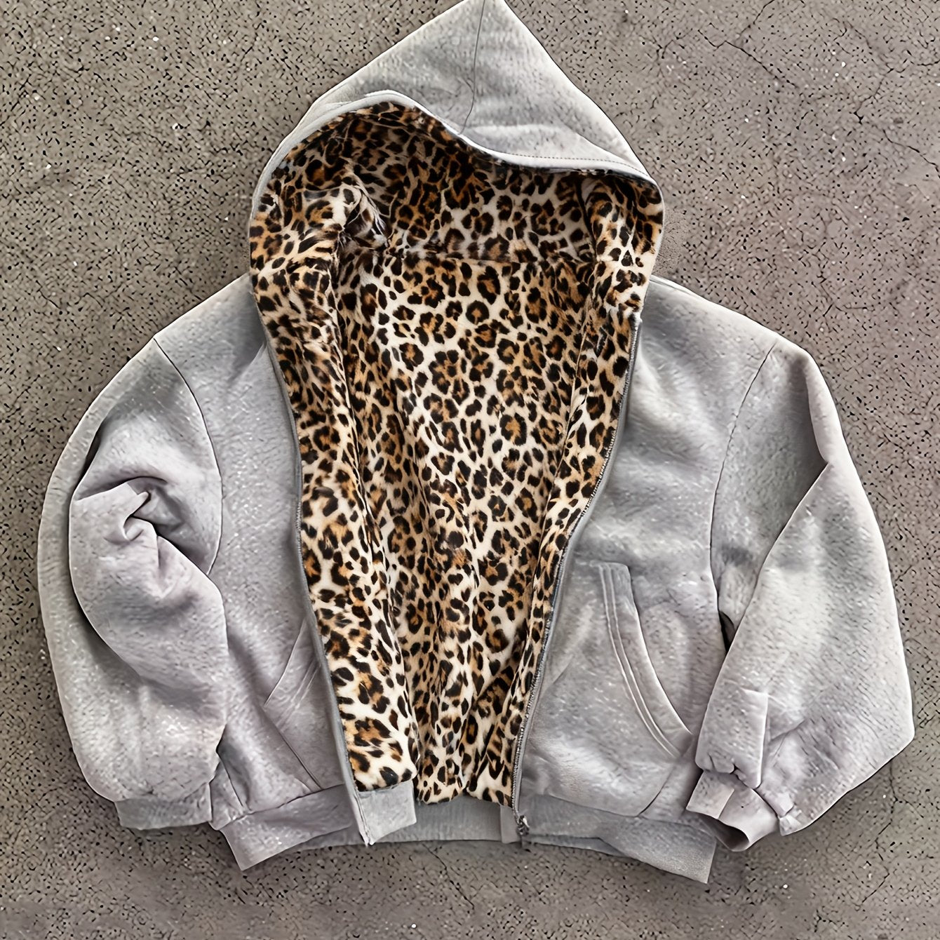 Reversible Leopard Print Hooded Sweatshirt