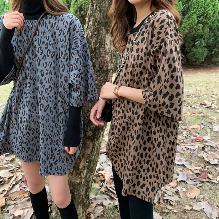 Leopard Print Round Neck Short Sleeve T-Shirt