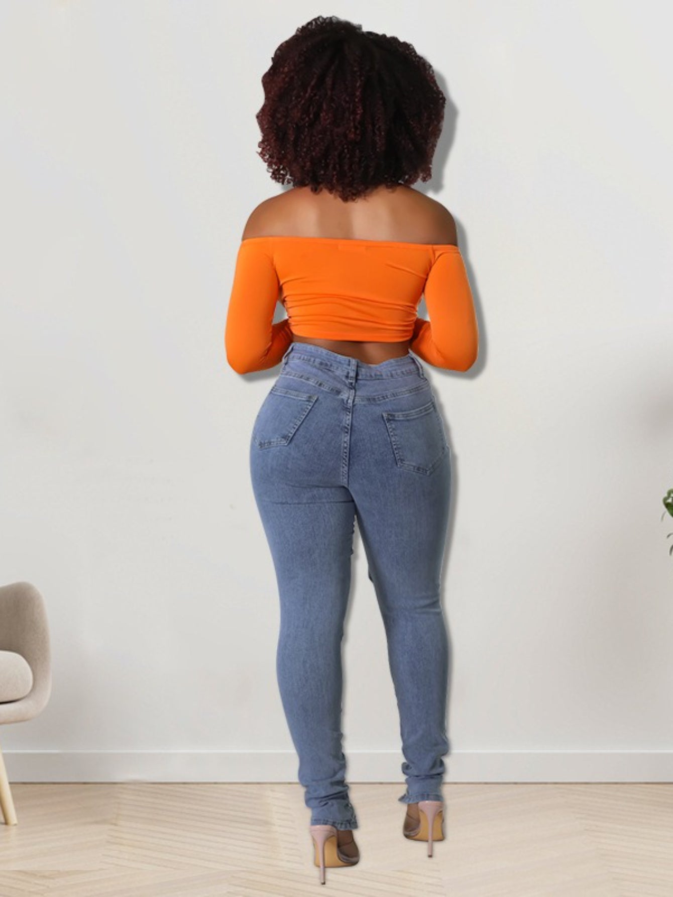 Cropped Denim Jeans with Lace-Up Detail