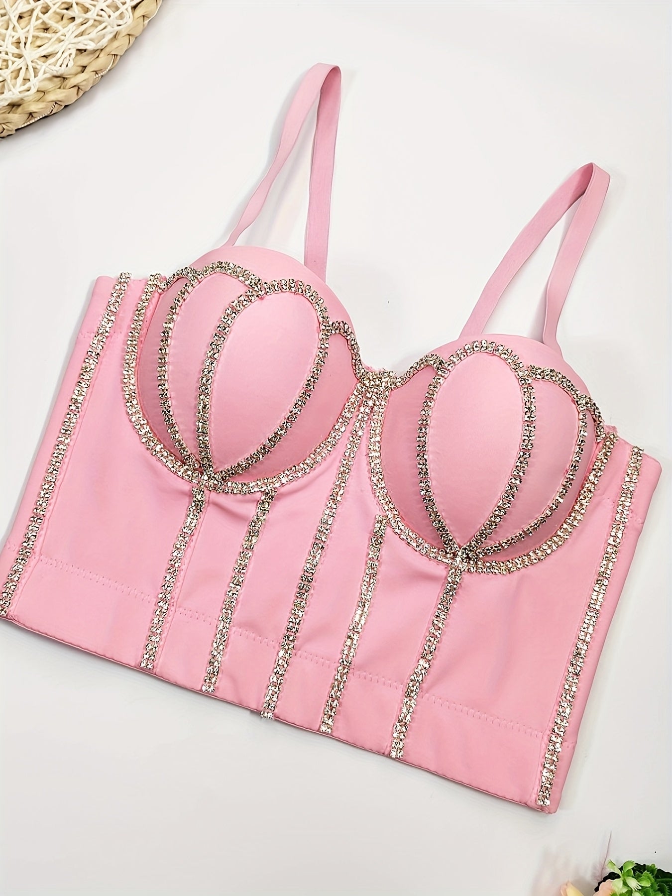 #8185 French Design Sleeveless Vest, Niche Shaping Underwear for Women, Fishbone Top with Studs and Shiny Rhinestones, Women'S Group Tightening Wrap Chest