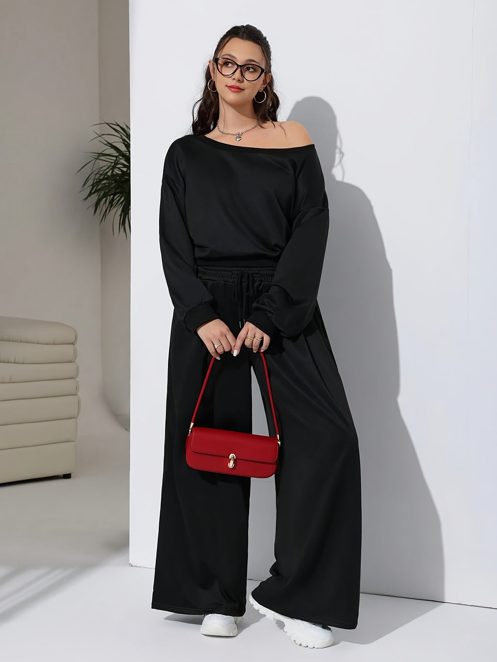 Casual Sweatshirt and Wide Leg Pants Set