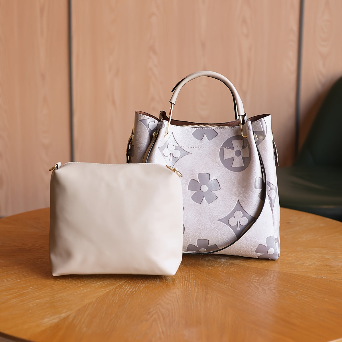 Floral Embossed Synthetic Leather Satchel Handbag