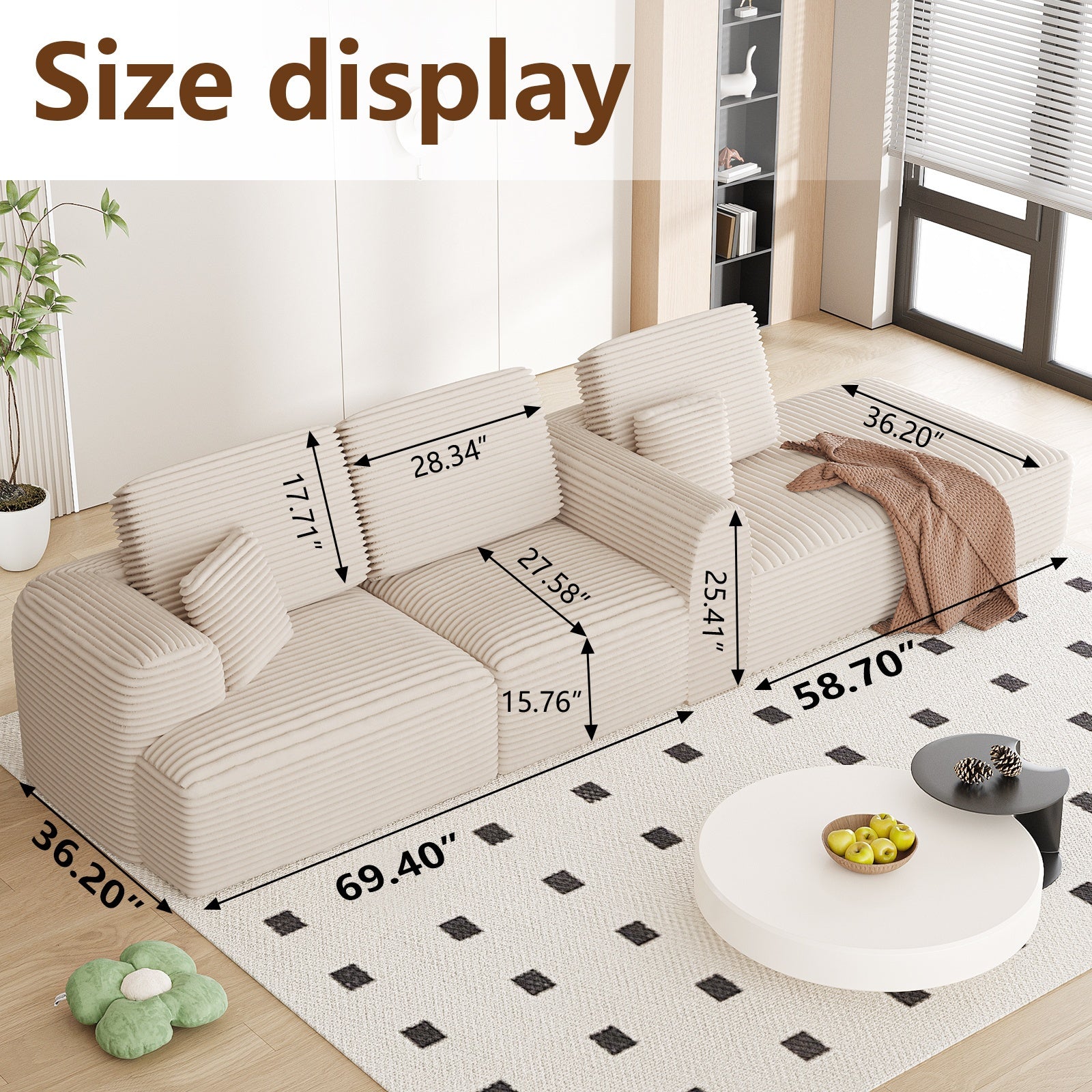 106 Inch Modular Segmented Sofa, L-shaped Leisure Combination Sofa