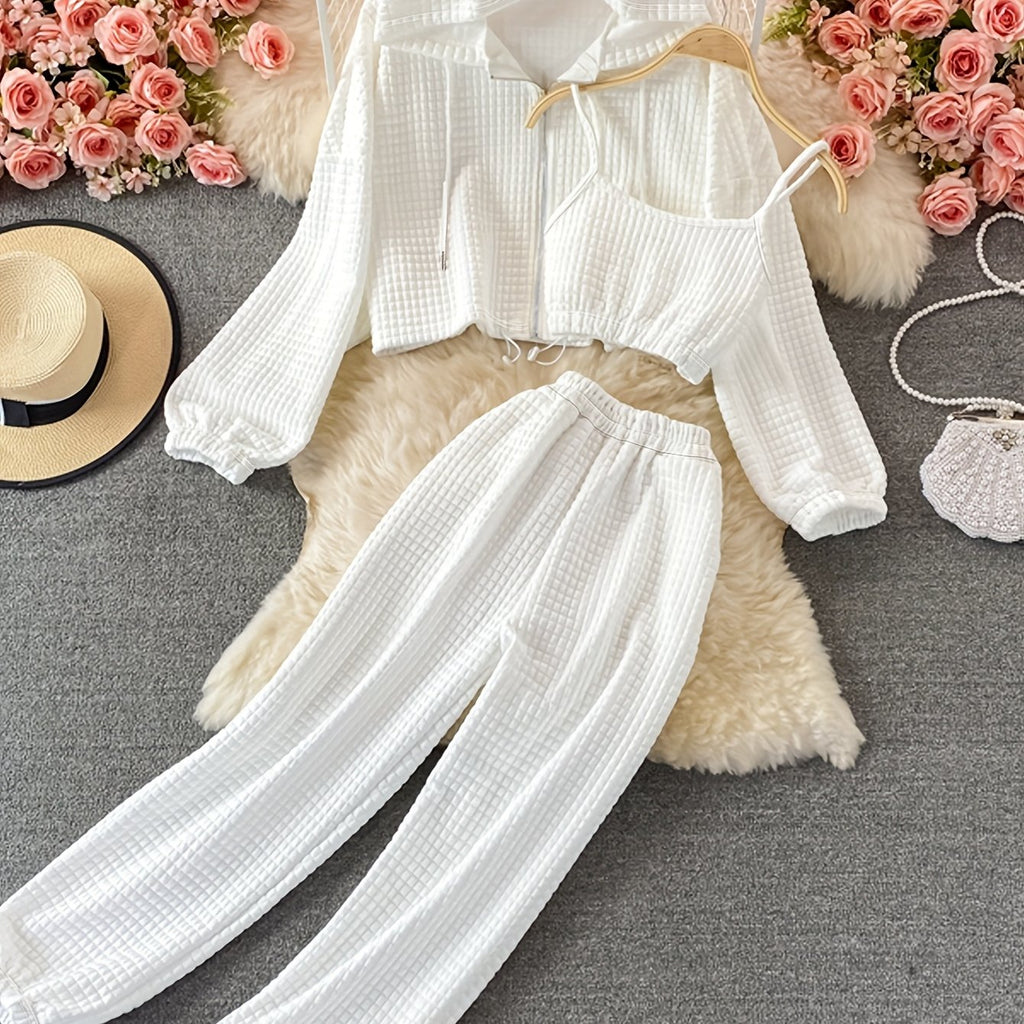 Tank Top Hoodie with Zipper and Loose Drawstring Pants