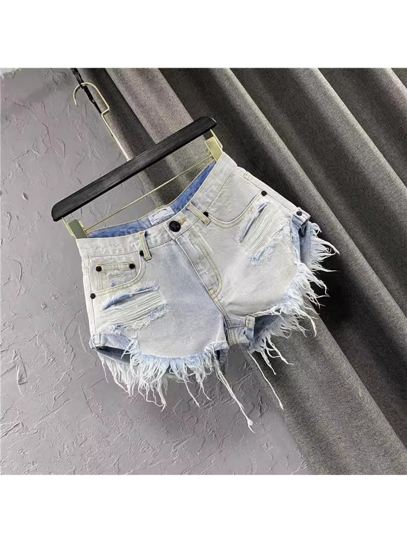 Raw Hem Distressed A-Line Denim Shorts